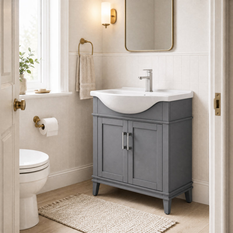 Arlowene 30" Freestanding Single Bathroom Vanity with Ceramic Top, Gray, 30"