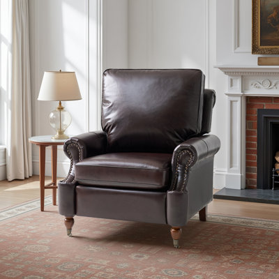 Stanton Traditional Oil-Waxed Genuine Leather Armchair with Nailhead Trim and Caster Front Legs