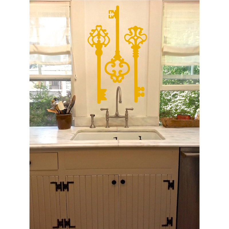 Décalcomanie murale clés squelettes, H 22 po x l 21 po x P 0,01 po, Jaune signalisation