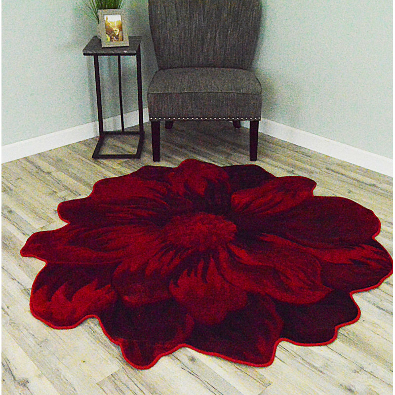 Tapis à motif floral rouge Kunzler, Nouveauté 2 pi 7 po