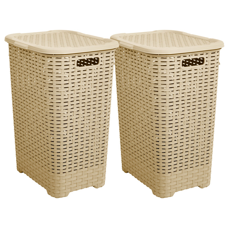 Wicker Laundry Hamper, 23.25" H x 17" W x 14" D, Beige