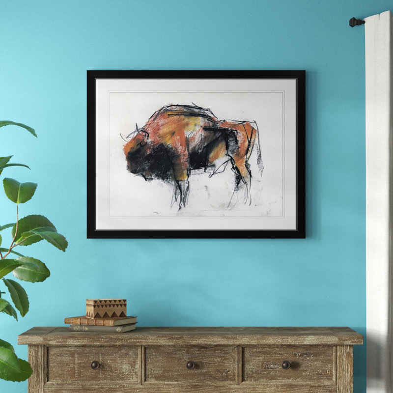 «Zubre, Bialowieza», reproduction d'art, H 25 po x l 32 po x P 1 po, Cadre noir