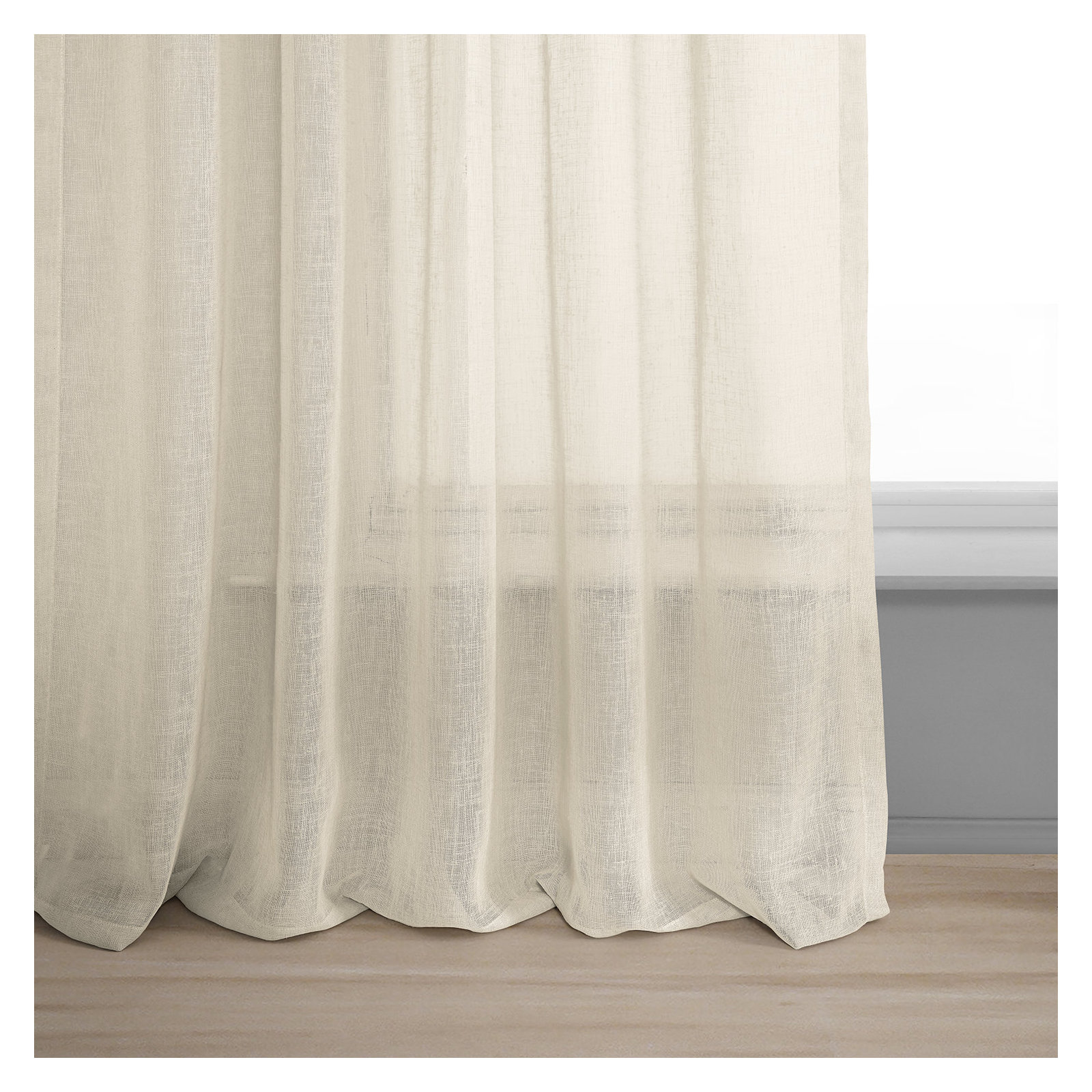 Larsa Sheer Linen Blend Curtain, Cotton Seed, 50"W x 84"L