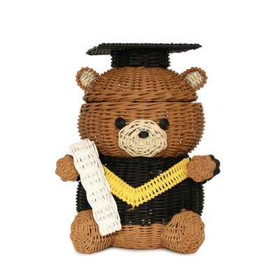 Panier de rangement en rotin Â« Graduation Bear Â» avec couvercle â€“ DÃ©coration d'intÃ©rieur â€“ Organisateur d'Ã©tagÃ¨re tissÃ© Ã  la main â€“ Cadeau mignon fait main â€“ DÃ©coration artistique â€“ Osier