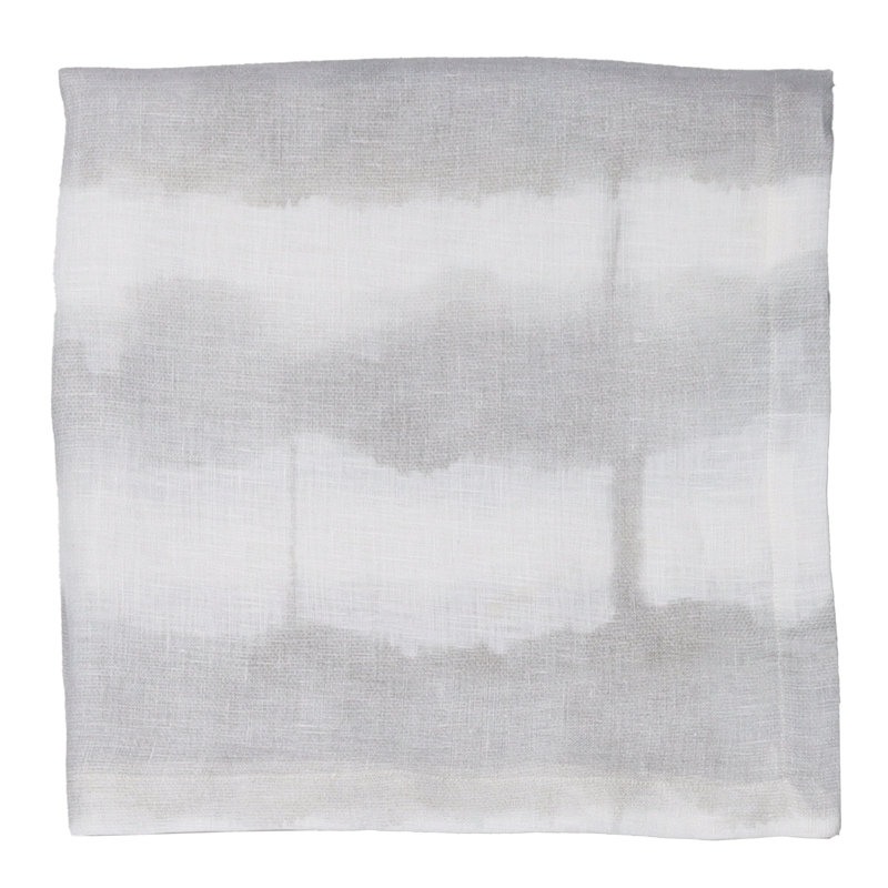 Watercolor Striped Tablecloth, White/Gray