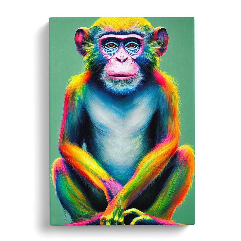 Neon Monkey No.2 - Wrapped Canvas, 76cm H x 50cm W x 3cm D