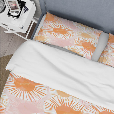 Ensemble de housse de couette rose et orange Morning Glow Sun II - Boho