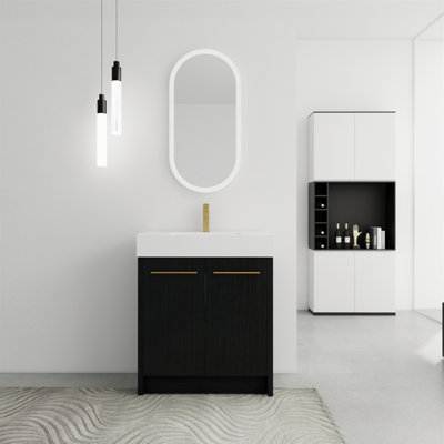 Meuble-lavabo autoportant de 30 pouces avec lavabo en résine et porte à fermeture douce, peu encombrant et élégant
