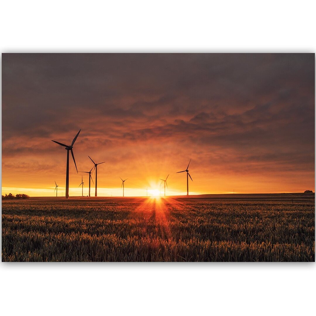 Leinwandbild Sonnenuntergang und Windmühle