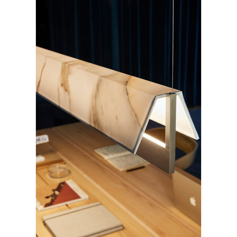 Fly 1 - Light Kitchen Island Linear LED Pendant with Shade, 7.39" H x 46.57" W x 6.14" D, White Cotton