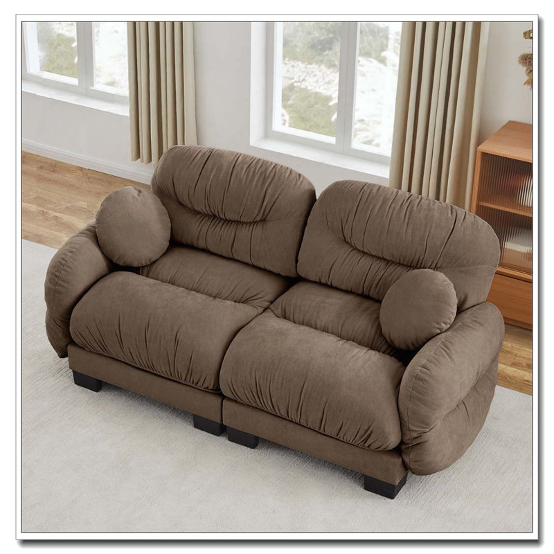 Canapé modulaire confortable en tissu de chenille plissé avec mousse ergonomique haute densité mer, Brun + 2 sièges