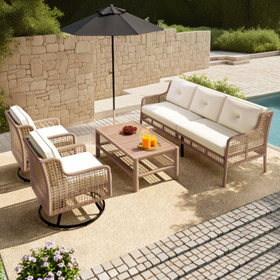 Ensemble de conversation modulaire en osier 4 pièces avec chaises pivotantes et coussins
