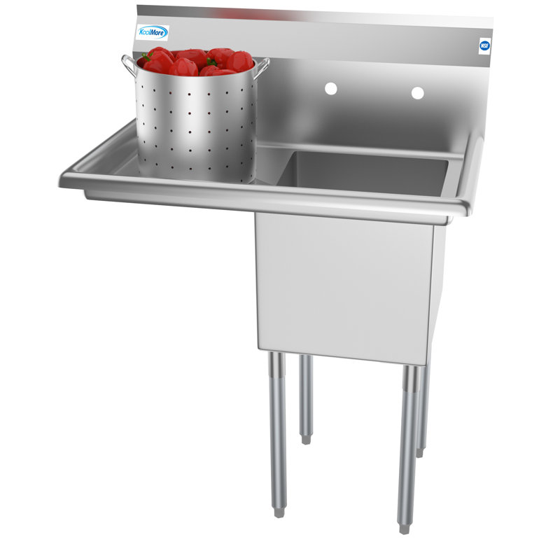 33'' Brushed Stainless Steel Wall Mount Commercial Sink with Drainboard