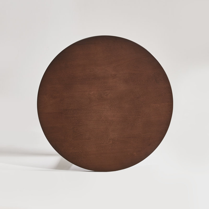 Table de bout ronde en bois d'hévéa massif avec tablette de rangement à 2 niveaux