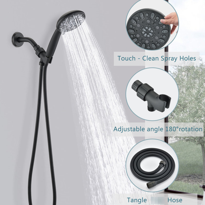 Robinet de douche à main noir mat avec 7 modes de jet et une résistance aux fuites en option