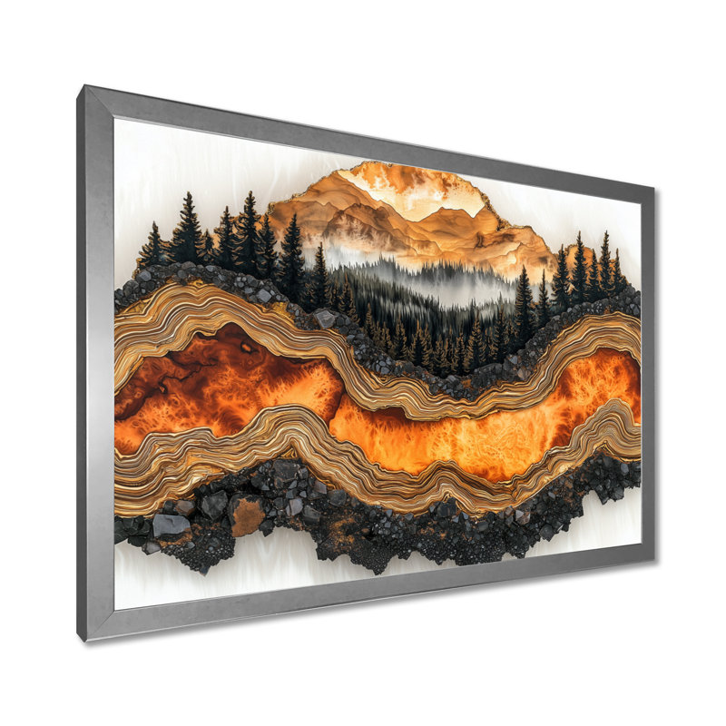 Forêt d'automne, paysage de rivière de pierre ambre IV - forêt, art mural, Argent argent, H 34 po x l 44 po, Picture Framed