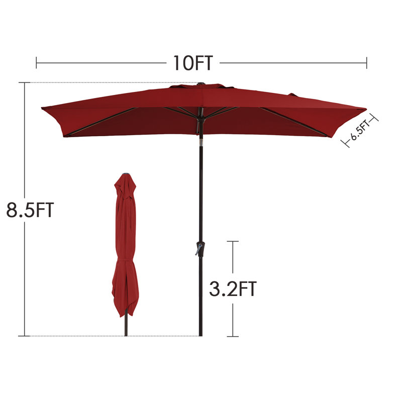 Parasol de marché rectangulaire inclinable 10 pi x 6 pi 5 po Le, Rouge