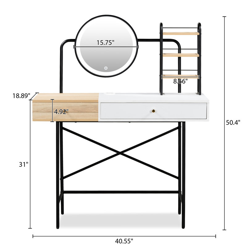 40" Beauty Vanity With 3-Colour Led Mirror & Wireless , Drawer 3 Open Shelves, White - Enhance Your Bedroom Ambiance Table Lighted Stylish Storage Choice