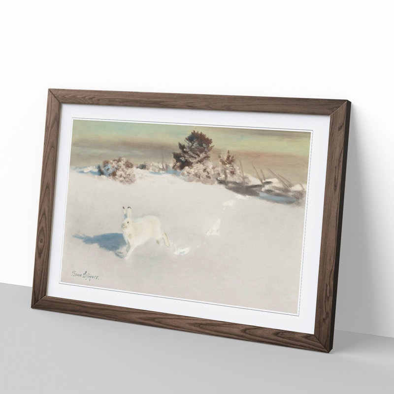 White Hare Vol.5 by Bruno Liljefors - Picture Frame Painting, 36cm H x 48cm W x 2cm D, Walnut