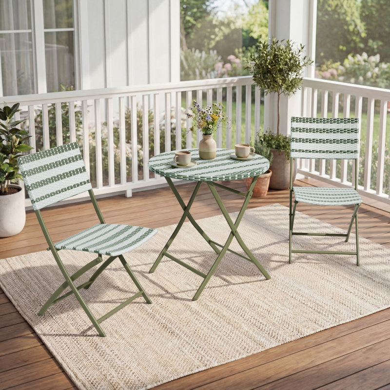 3-piece Steel Frame Wicker Folding Bistro Set, Green