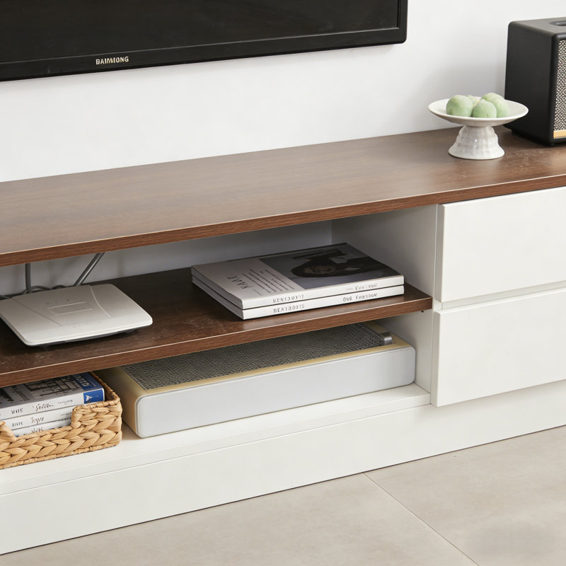 Meuble télé moderne, simple et créatif, Off White/Nut Brown