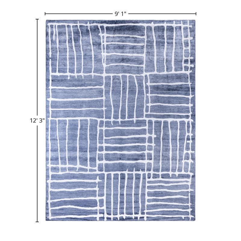 Tapis moderne noué à la main de conception unique - noir, 9 pi 1 po x 12 pi 3 po