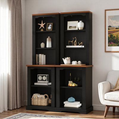 2-piece Elegant Freestanding Tall Display Bookcase With Open Storage, Curved Design And Anti-tip Device