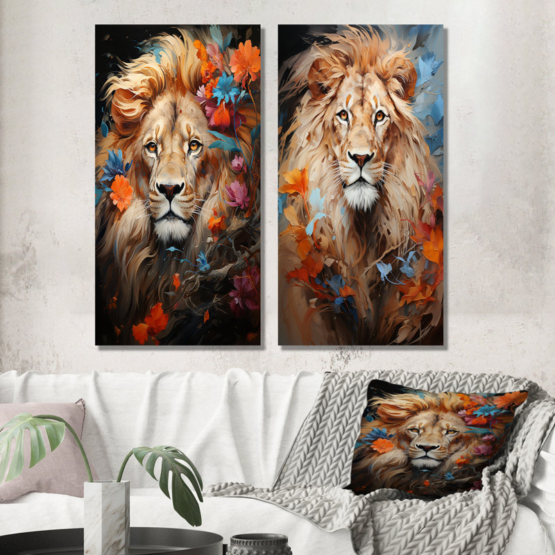 «Eernal Majesty Lion Timless Gaze», ensemble de 2 reproductions d'art en métal, H 32 po x l 32 po