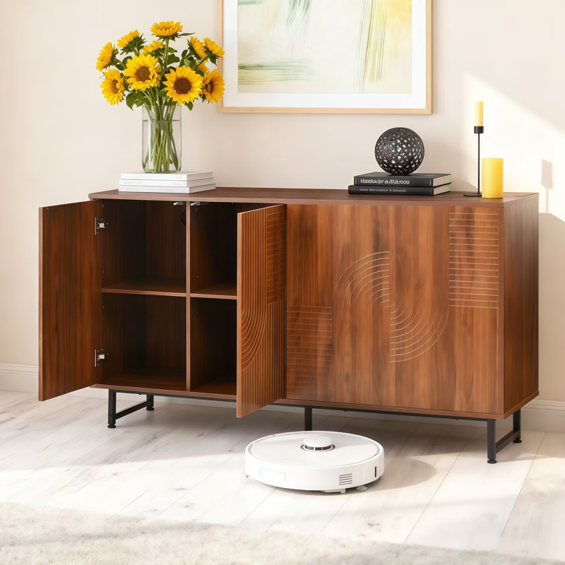 Buffet rustique Mid-Century 59 pouces avec portes et pieds géométriques Ruston