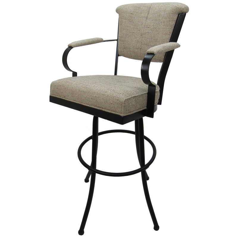 Kiahna Swivel Upholstered Counter Extra Tall Stool with Metal Frame, Brown, Hemsath Driftwood