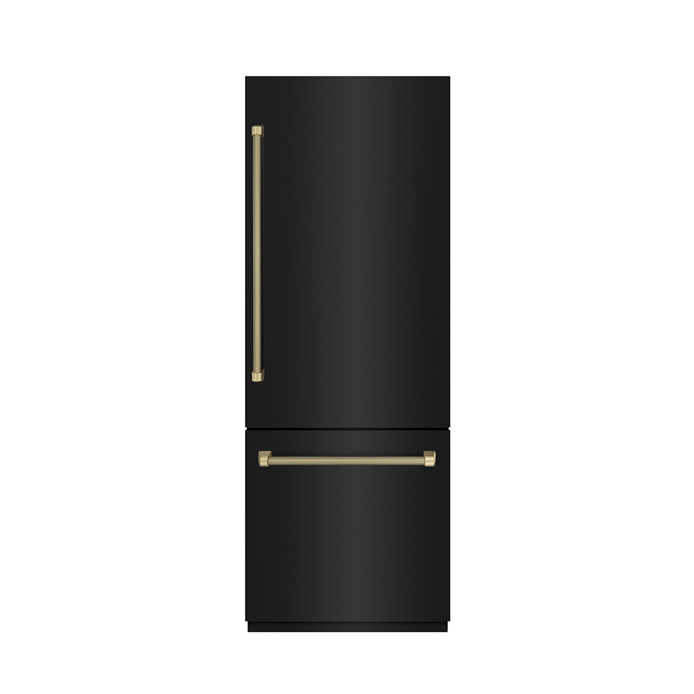 ZLINE Autograph 30 in. 16.1 cu. ft. Built-In Bottom Freezer Refrigerator with Water Dispenser and Ice Maker in Black Stainless Steel with Graphite Gra | Fridge.com