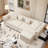 89" Velvet Sleeper Sofa Bed, Pull-out Convertible Couch Bed, Upholstered Chesterfield Sofa Bed with 4 Pillows, Beige-723470130