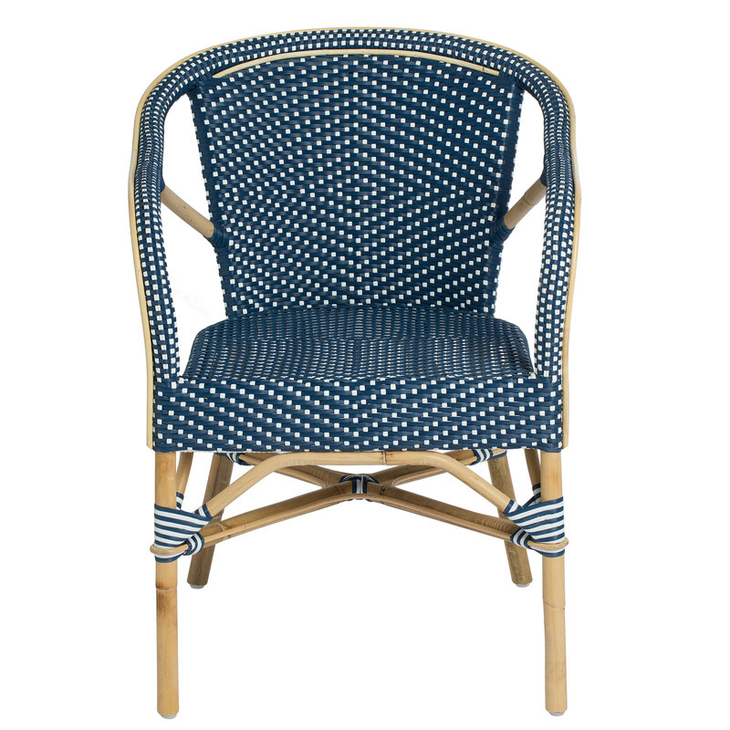 Madeleine Rattan Bistro Armchair, Navy Blue/White Dots