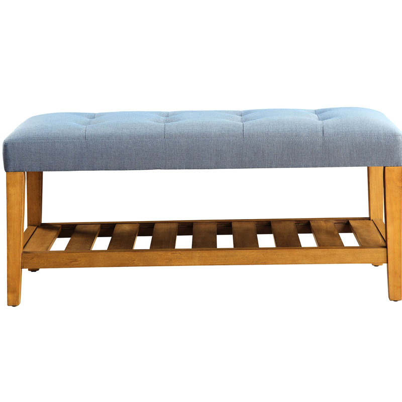 Banc bleu avec placage de chêne et tablette Space Chic