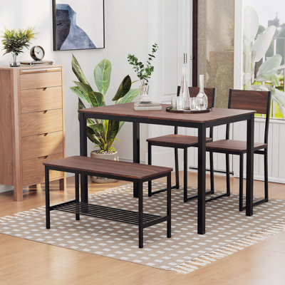Ensemble de table de salle à manger 4 pièces avec banc, table de cuisine et chaises avec support de rangement, idéal pour les réunions de famille et pour économiser de l'espace