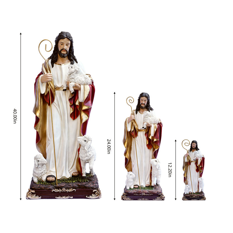 Figurine décorative Good Shepherd intérieur / extérieur, H 40 po x l 13 po x P 18 po