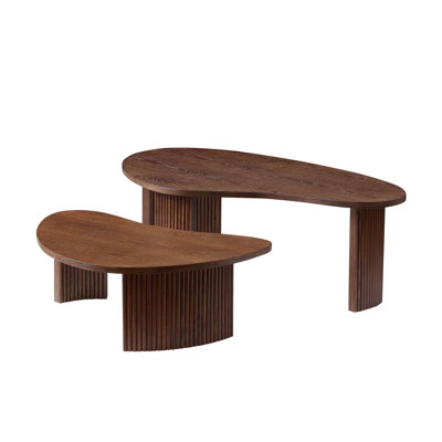 2-Piece Modern Irregular Shape Nesting Coffee Table Set, Walnut Living Room Table Set with Easy Assembly, Versatile End Side Tables for Living Room Office