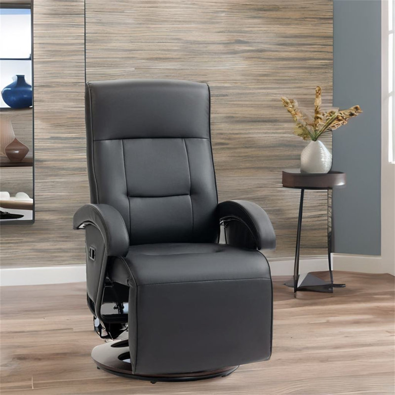 Jejuan Faux Leather Swivel Recliner, Black Faux Leather