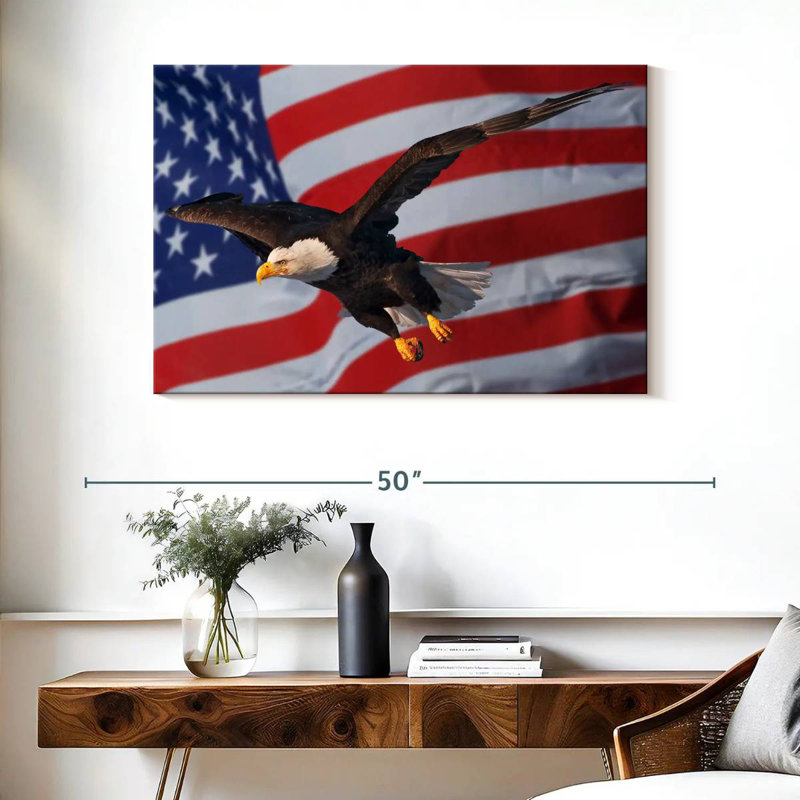 Lelar US Flag And Flying Bald Eagle, 26" H x 39" W