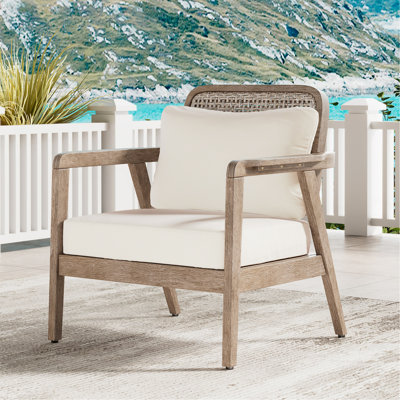 Fauteuil club d'extérieur en bois d'acacia, mobilier de patio, siège épais à coussin épais imperméable pour porche, jardin, cour arrière, balcon, capacité de poids de 400 lb, finition gris clair, coussin crème