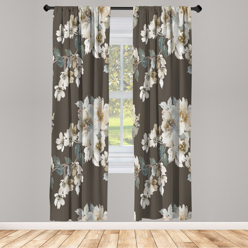 Microfiber Floral Semi-Sheer Rod Pocket Curtain Panels, 28" W x 84" L, Gray/Yellow