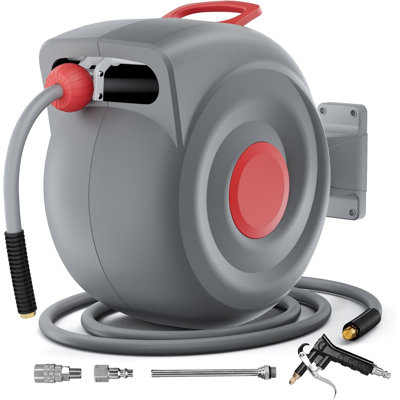 Automatic Retractable Air Hose Reel - 65.6ft 3/8in Hose, 300PSI Polypropylene Case for Workshop, Garage
