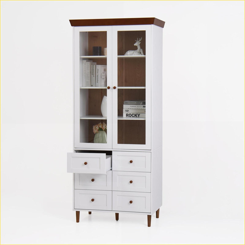 Cabinets, Tall Modern Off-White MDF Storage Cabinet with Glass Doors &amp; Adjustable Shelves for Kitchen/Living Room | Modern | Off-White