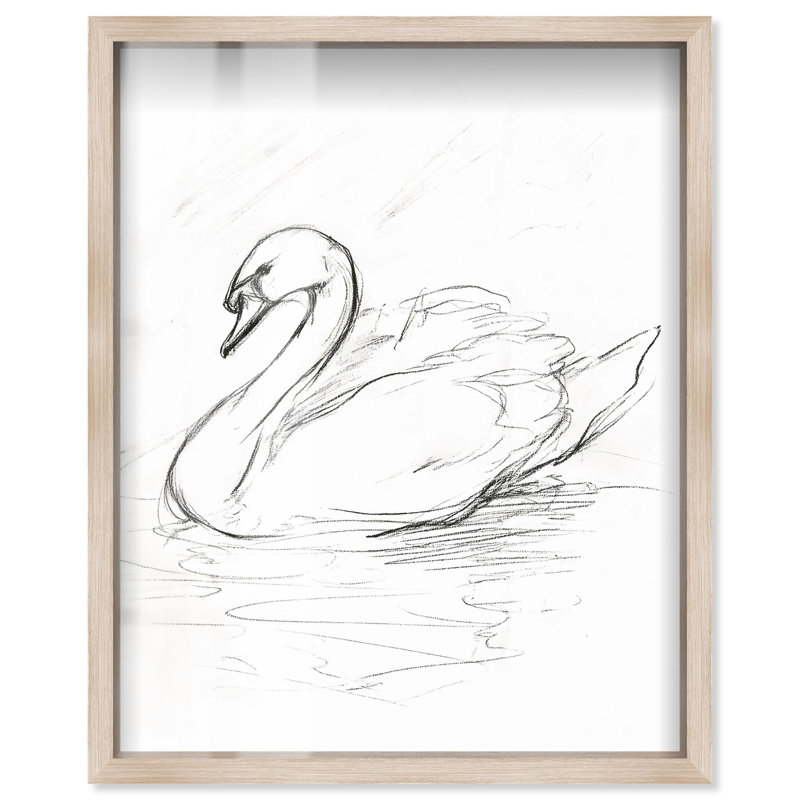 «Graceful Swan II Shadowbox», impression d'art campagnard par Art Remedy, Crème, crème, H 25 po x l 21 po
