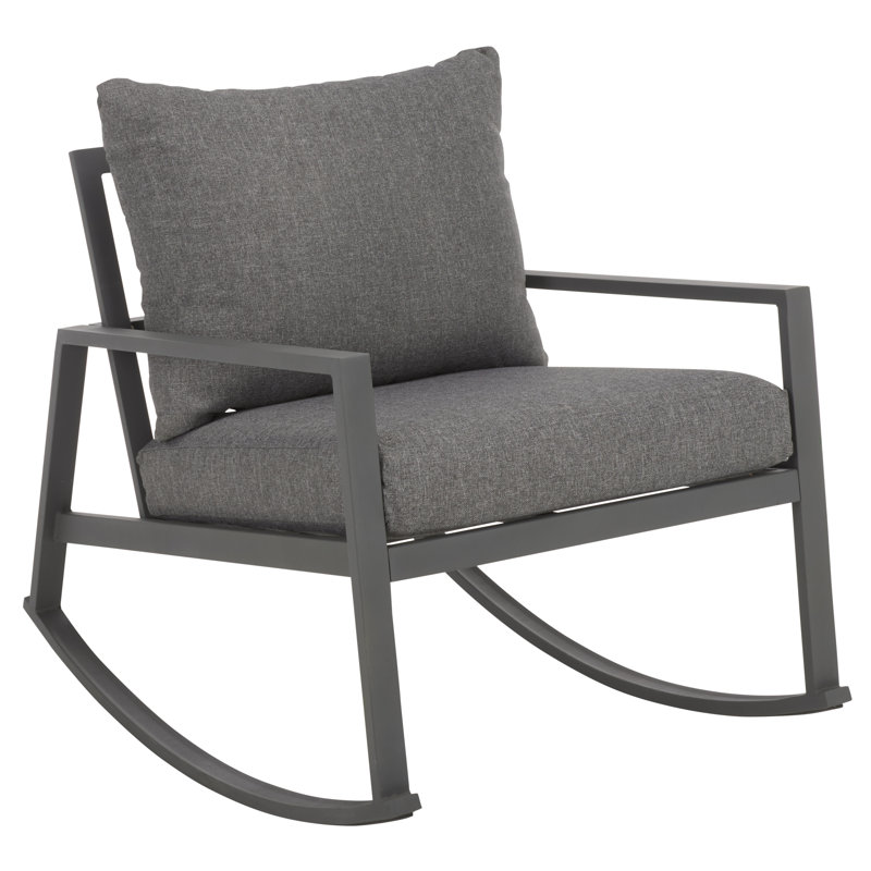 Chaise berçante en métal avec coussins Bia, Tissage de performance gris