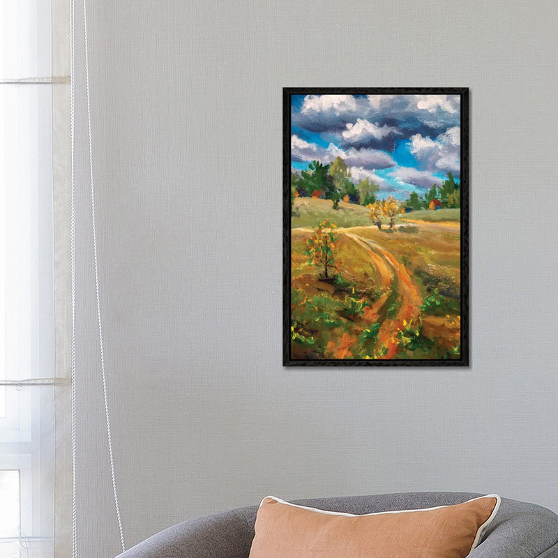 Spring Village Rural Farm Landscape by Valery Rybakow - Painting on Canvas, Black Floater Frame, 101.6 cm H x 66.04 cm W