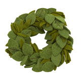 Handmade Hand Felted Wool Wreath - Green Leaves With Embroidery - 14"