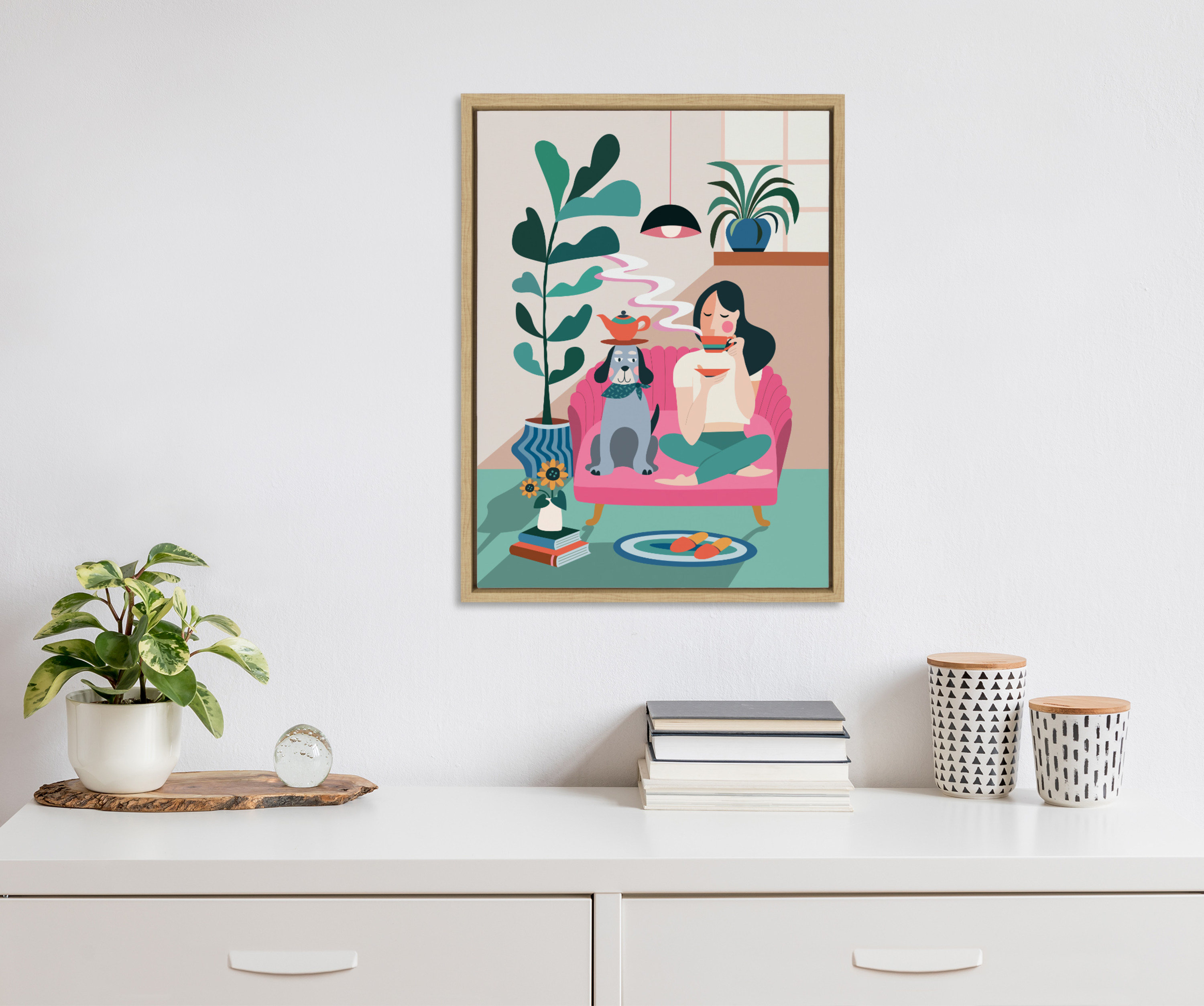 Beachcrest Home Shalyce Mid Century Modern Tea Time Framed On Canvas by ...