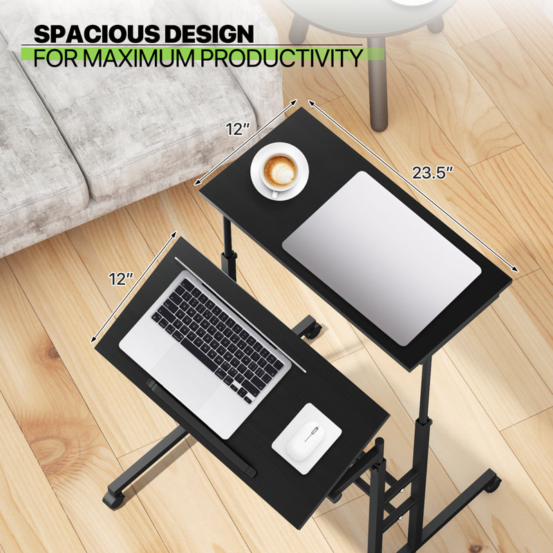 Mobile Computer Desk With Tilting Table, Adjustable Small Standing Desk W/ Monitor Shelf For Office, Black