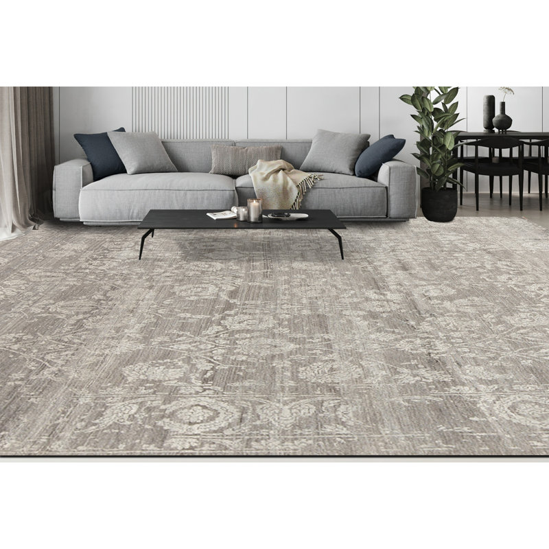 Damask Area Rug in Dark Gray
